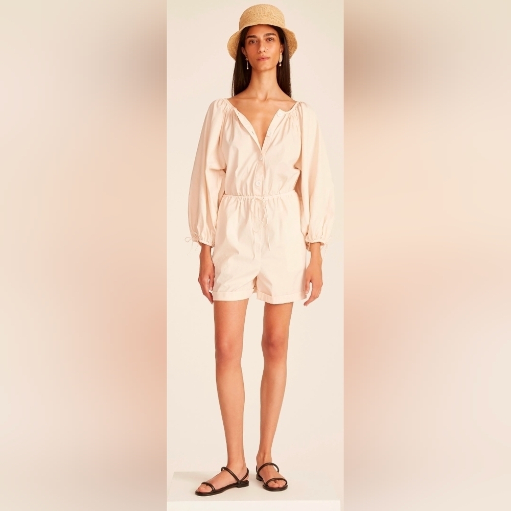 J. Crew Cream Button-Up Cinch Waist Romper M NWOT